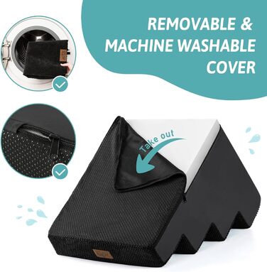 Сходинка для собак маленьких порід, 4 сходинки, 45 см, знімний чохол (чорний, 60x45x45 см)