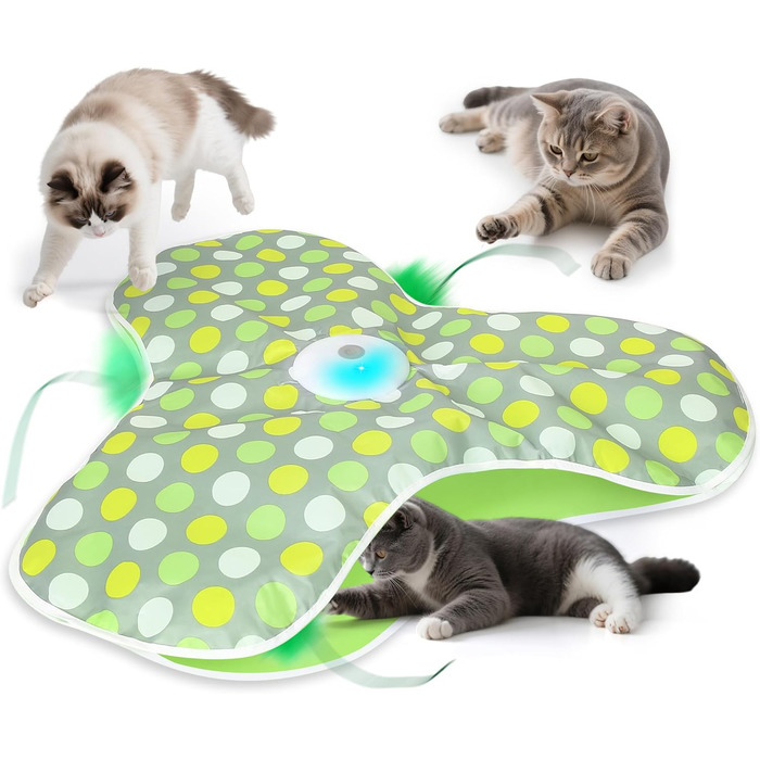 Інтерактивна іграшка для котів PUHOHUN: автоматична мишка з пір'ям, прихована іграшка для кошенят, зелена