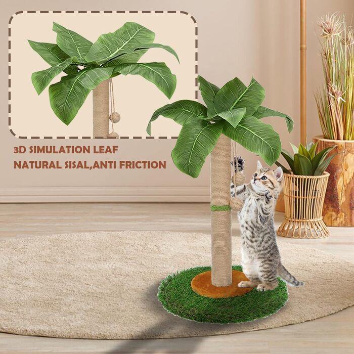 Котячий будиночок Homyhands: когтеточка для котів та кошенят, 60 см, з мотузки сизалю, пальма, з іграшкою-м'ячиком