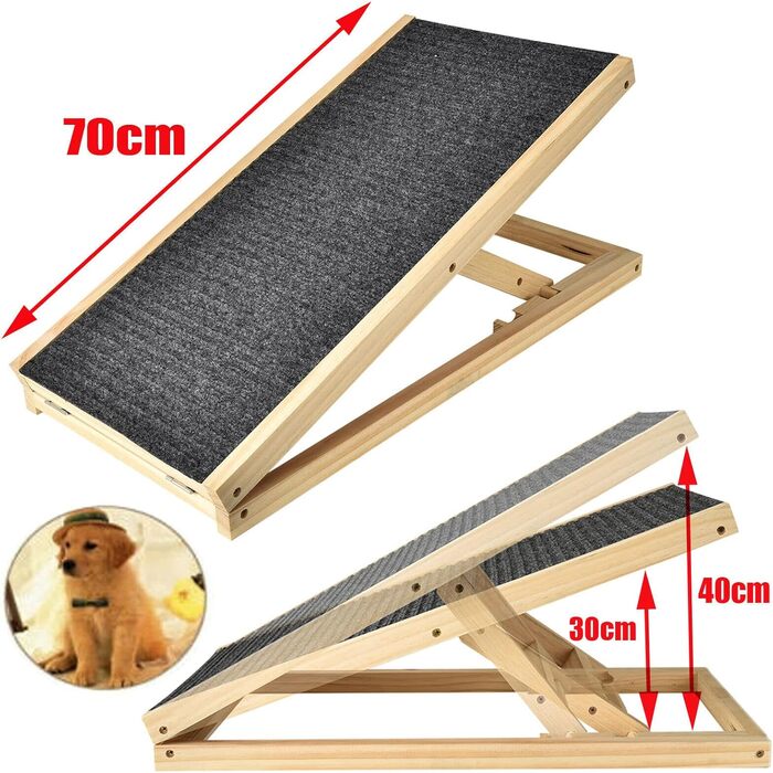 Дерев'яна пандус для собак і котів, 70 см, регульована висота, для ліжка, дивану, автомобіля