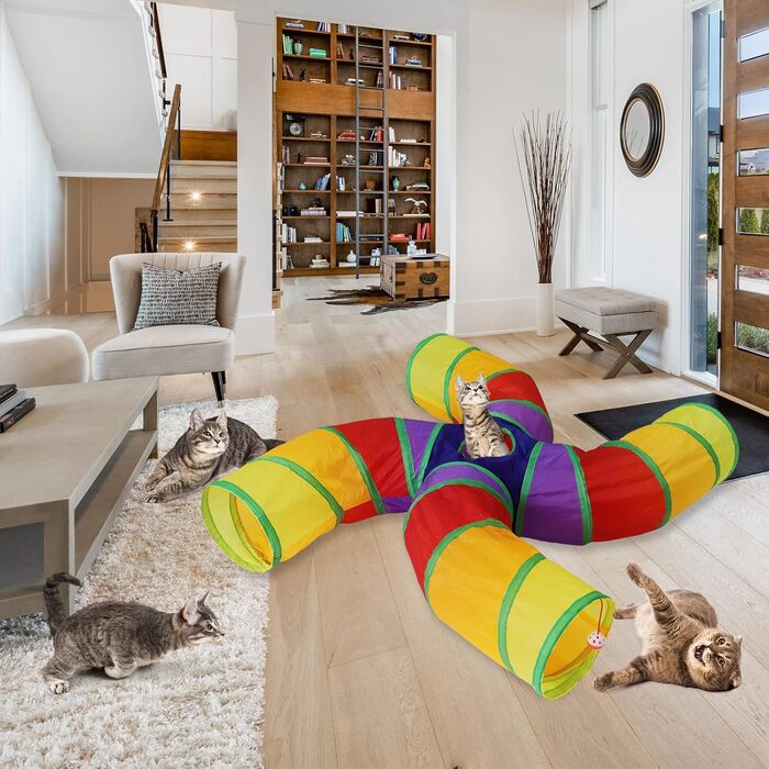 Туннель для котів Bemodst Regenbogen, S-подібний, інтерактивний, 4-х стороння іграшка-лабіринт для котів, кроликів, хом'яків, цуценят
