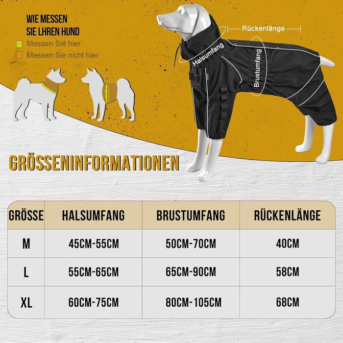 Регульована дощова куртка для собак OneTigris RIDERSTORM, чорна, XL (машинне прання)