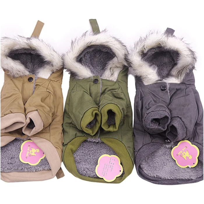 Зимова куртка для собак, теплий вітрозахисний халат для маленьких собак, одяг для домашніх тварин з капюшоном у військовому стилі, для Чихуахуа та Йоркширських тер'єрів (Бежевий5, M)