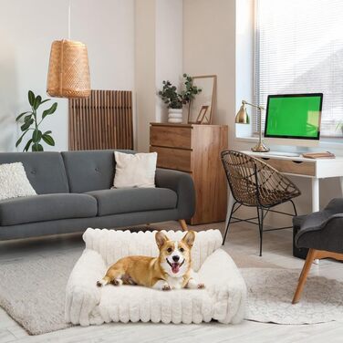 Миска-ліжко для собак і котів LOMUG 60x45x20 см, бежева. Зручне, миється, з ортопедичним ефектом, з високим бортиком. Підходить для маленьких собак та котів.