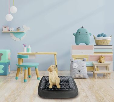 Лежанка для собак SuperKissen24: зручна лежанка-кошик для собак великих, середніх та маленьких порід. Легко миється, розмір M, чорно-сіра, з підставками для лап з льону, 70x55 см (1 шт.)