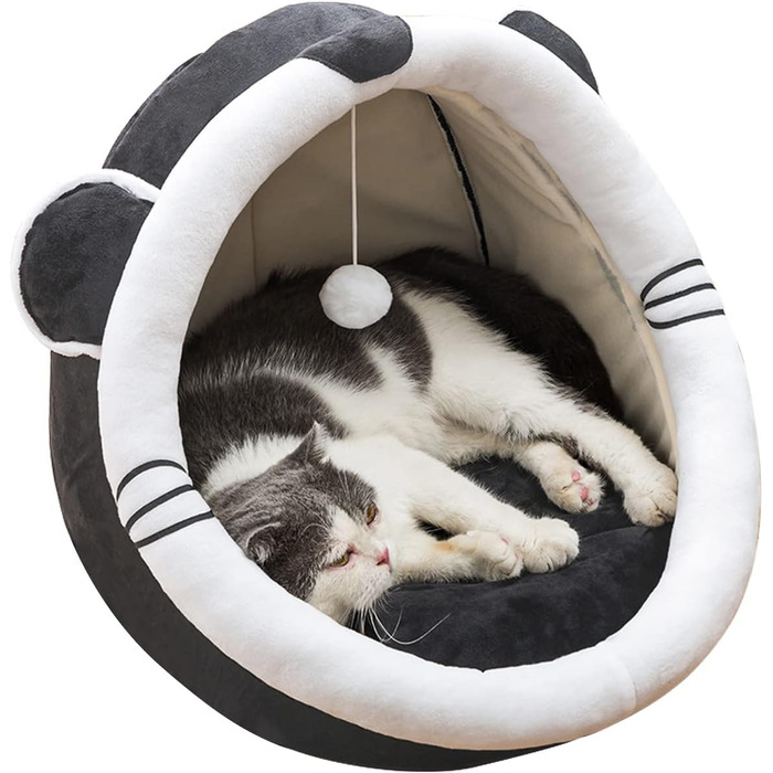 Кігтеточка-будиночок для котів Andiker, 40x40x33 см, плюшеве ліжко, напівзакритий гніздо, миється, знімається, з іграшкою-клубочком (сірий, миша)