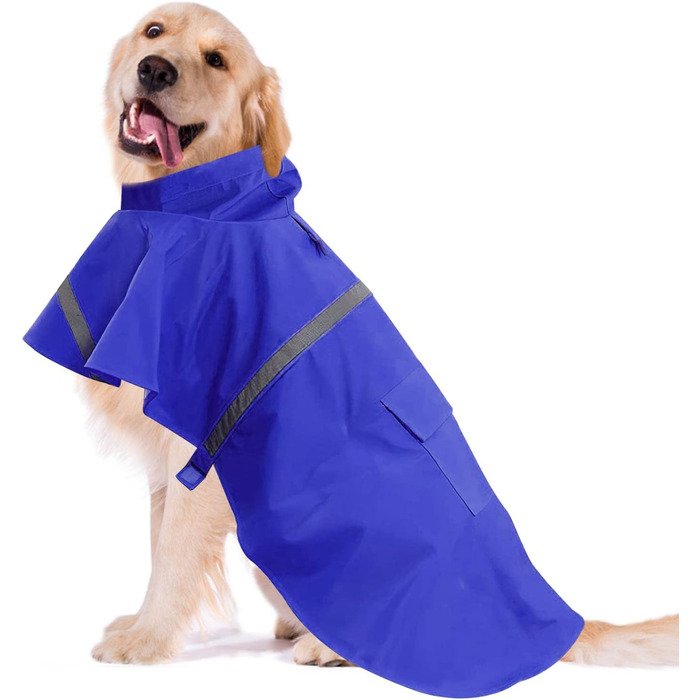 Дощовик для собак, дощовий плащ з капюшоном для собак з шлейкою, легкий та світловідбиваючий дощовик для середніх та великих собак (Блакитний, S/M)
