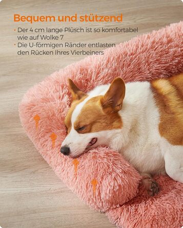 Лежак для собак Feandrea FluffyHug L, плюшевий, 95x85x16 см, рожевий, килимок-декор та захист для дивану