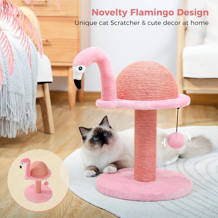 Креативний когтеточка PAWZ Road Flamingo, стильний котячий комплекс, висота 48 см, рожевий