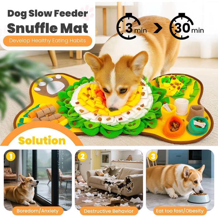 Набір килимків для собак: нюхальний та лижучий, інтерактивне іграшкове пазлу для цуценят, маленьких собак, котів та кроликів. Стимулює розумову активність, 38,1 x 38,1 см + лижучий килимок 20,3 x 20,3 см