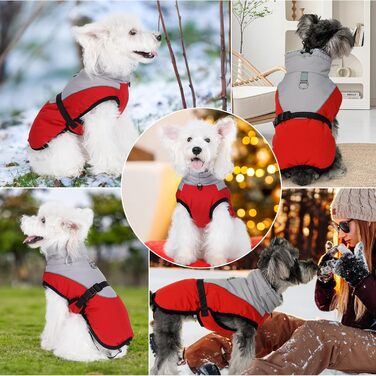 Теплий зимовий одяг для собак Savlot: водонепроникна куртка з флісовою жилеткою та регульованою блискавкою, червона (L)