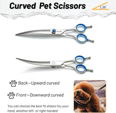 Професійна вигнута ножиця для собак, JP440C з нержавіючої сталі, для грумінгу, стрижки собак, кроликів, котів, обличчя, вух, лап. Ергономічна ручка.