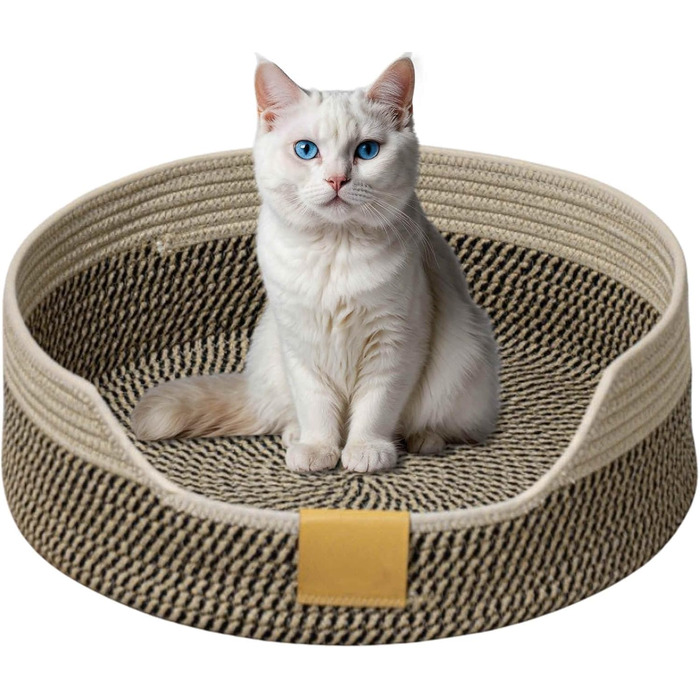 Квіткове ліжко для кота, 50 см, плетений кошик-гніздечко, дихаюче ліжко для тварин, міцне, стійке до подряпин, сірий, чорно-хакі (M)