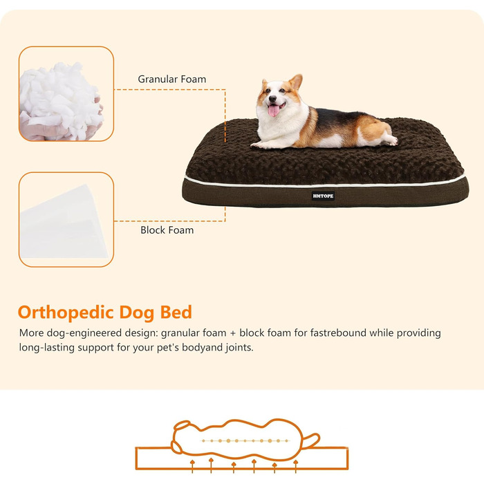 Ортопедичне ліжко для собак, матрац для собак з двошаровим дизайном, миється, знімний кошик для собак, 90 см для собак маленьких та середніх порід, коричневий L 89 x 59 x 10 см, коричневий