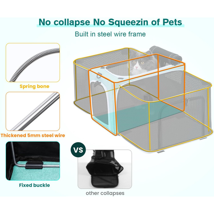 Транспортна переноска для котів Pecute, розширювана, для 2 котів, велика переноска для собак та цуценят, складана переноска-сумка для котів, аква-зелений колір