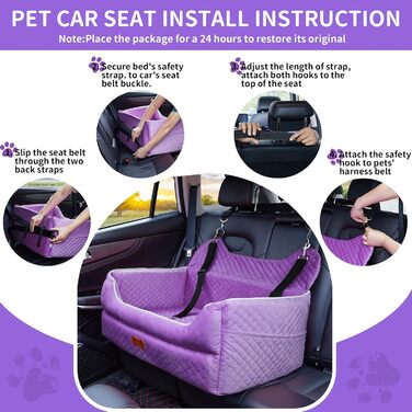 Автокрісло для собак великих та середніх порід, Memory Foam, до 25 кг або 2 маленькі собаки, знімний та пральний бокс для подорожей, з товстими подушками та кишенями для зберігання, фіолетовий колір