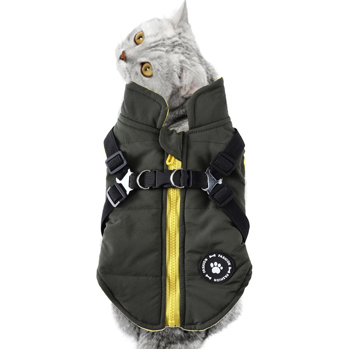 Водонепроникний теплий зимовий одяг для собак: куртка-жилет з шлейкою, утеплена, для цуценят та собак середніх та великих порід, зелений, розмір L