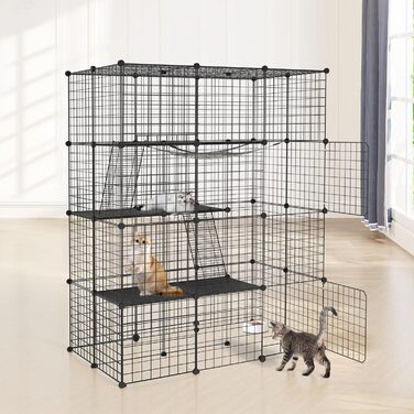 Металевий вольєр для котів UISEBRT для вулиці та дому, 3-ярусний, з піддоном, 2 сходами та 3 дверцятами, DIY вольєр для тренувань, відпочинку або як зовнішній вольєр (4 рівні)