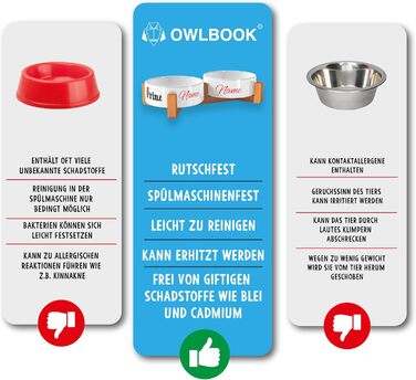 OWLBOOK Миска для собак з гравіюванням імені, подвійна миска для корму та води з кераміки та бамбука, 300 мл