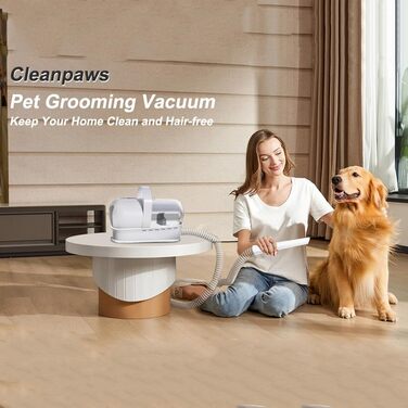 Набір для догляду за шерстю домашніх тварин: пилосос, видалення шерсті, 7-в-1 інструменти + професійна машинка для стрижки. Підходить для всіх пухнастих улюбленців (білий)