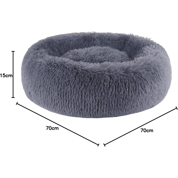 Кругле ліжко для собак та котів BVAGSS, плюшеве, донат, м'яке, миється, ультра-м'яке, для маленьких, середніх та великих собак та котів, сірий колір, розмір 50 см (діаметр), 70x70x15 см