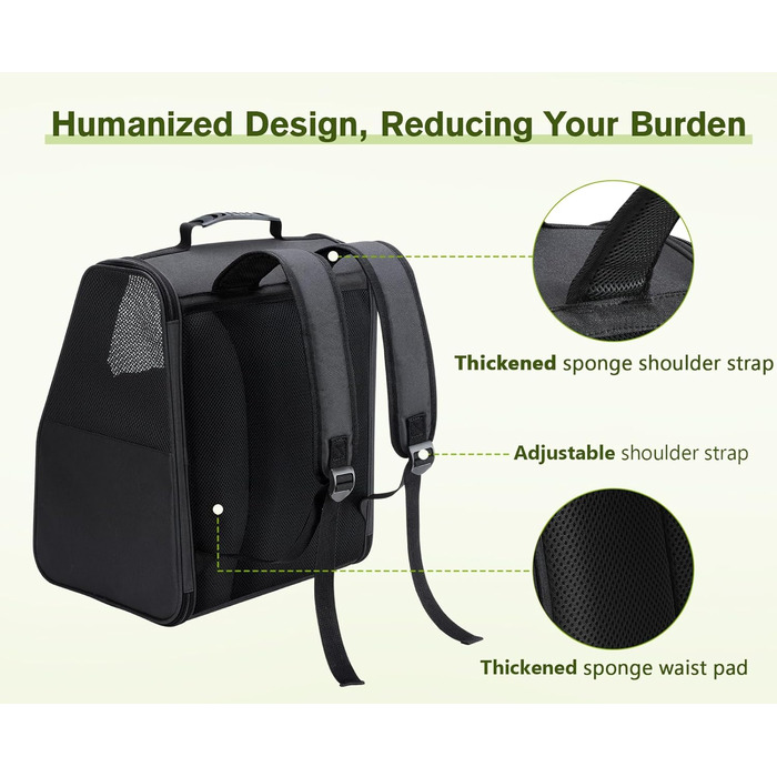 Рюкзак для кота Pecute з сітчастим вікном, чорний, до 6 кг