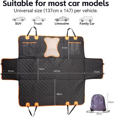 Автоматик для собак у машину: захисна підстилка на заднє сидіння з боковими бар'єрами та віконцем, водонепроникна та стійка до подряпин