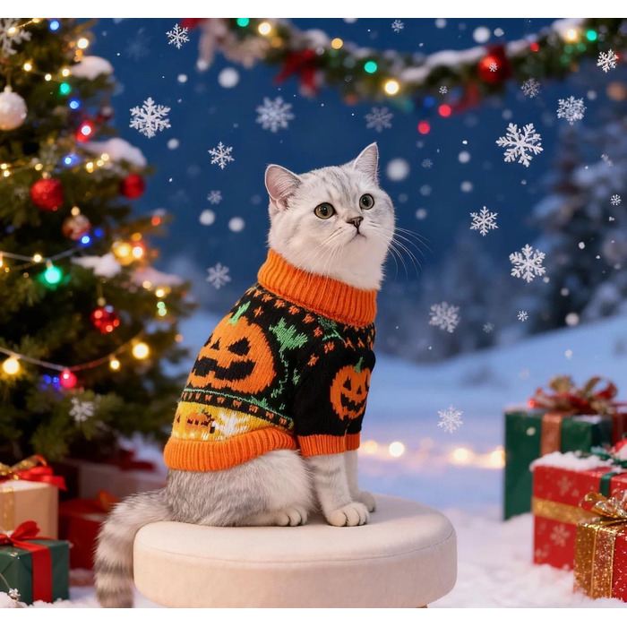 Пуловер на Halloween для собак та котів, з мотивом гарбуза та черепа, трикотажний, для маленьких, середніх та великих собак, Yorkie, Chihuahua, Zwergspitz, розмір L