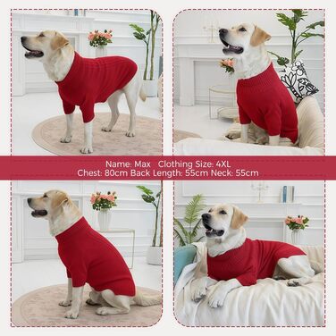 Вовняний пуловер для собак середніх порід - теплий, дихаючий, з коміром-гетром, темно-червоний (S, обхват грудей 37 см)