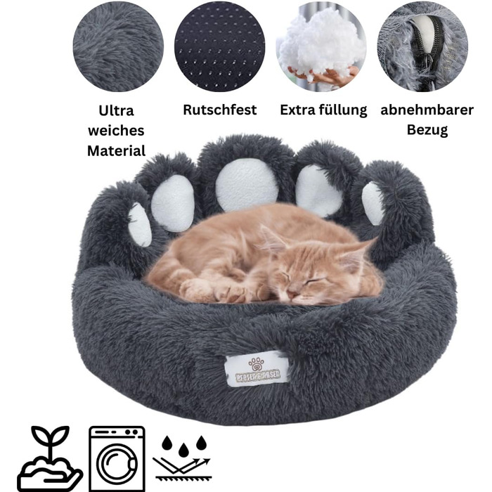 Кругле ліжко для собак Pfoten&nasen® Bärenpfote, сірого кольору, розмір S (65 см) – м'яке, зручне, для маленьких собак, легко миється