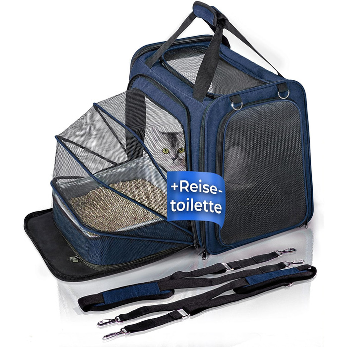 Транспортна переноска для котів You Decide Munich Cat Suite LX Marine з туалетом, складна, для великих котів