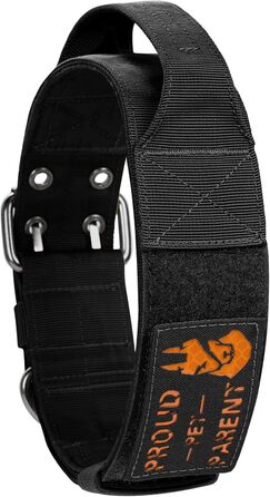 Нашийник для собак OneTigris 5 см з ручкою та патчем, чорний, розмір L