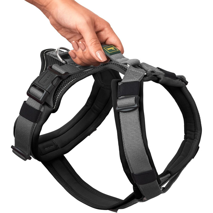 Нашийник для собак HUNTER Maldon, чорний/сірий, XS: м'який, комфортний, з 3M Scotchlite, 4-разове регулювання, з м'яким ручним захопленням