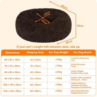 Ортопедичне ліжко для собак, кругле, м'яке, для котів та собак, 70 см Ø, (60x60x18 см), коричневе