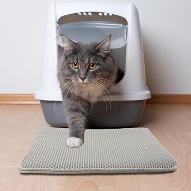 Килимок для котячого туалету PETMAKER, водонепроникний, 61x38 см, сіра двошарова волога килимок з візерунком стільники, нековзкий, для збору наповнювача
