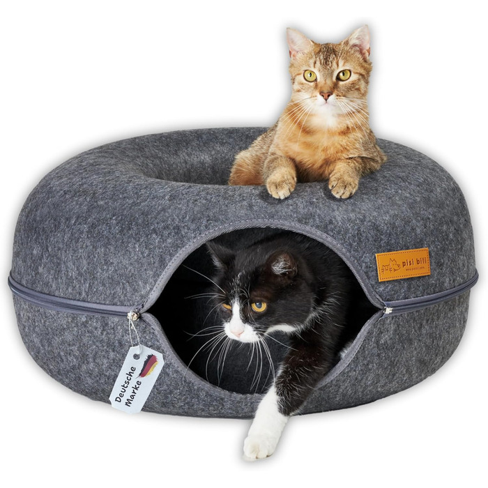 Круглий кігтетоп-будиночок для котів з фетру з м'яким, пральним подушечкою. Зручне ліжко-кошик для котів 60x60x28 см (Антрацит)