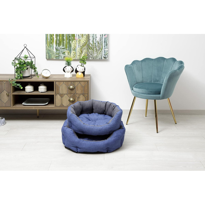 Кругле ліжко для собак та котів Baroni Home, розмір L, 50x65 см, м'яке, зручне, сіре та блакитне, для дому