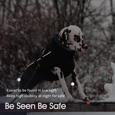 Зимовий теплий теплий одяг для собак IECOii, чорний, регульований, з пряжкою, флісова комір, для маленьких, середніх та великих собак (Large, обхват грудей 53-62 см)