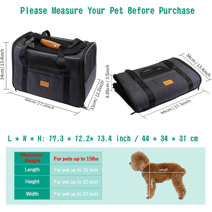 Транслювач для котів Morpilot, сумка-переноска для тварин, дозволена авіакомпаніями, для маленьких собак та котів, чорний, S