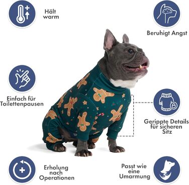 Піжама для собак Spark Paws, ультрам'яка, 4-стороння еластичність, післяопераційний одяг, сорочка-комбінезон для маленьких, середніх та великих собак - M (Gingerbread Man, XL: 10-16kg)