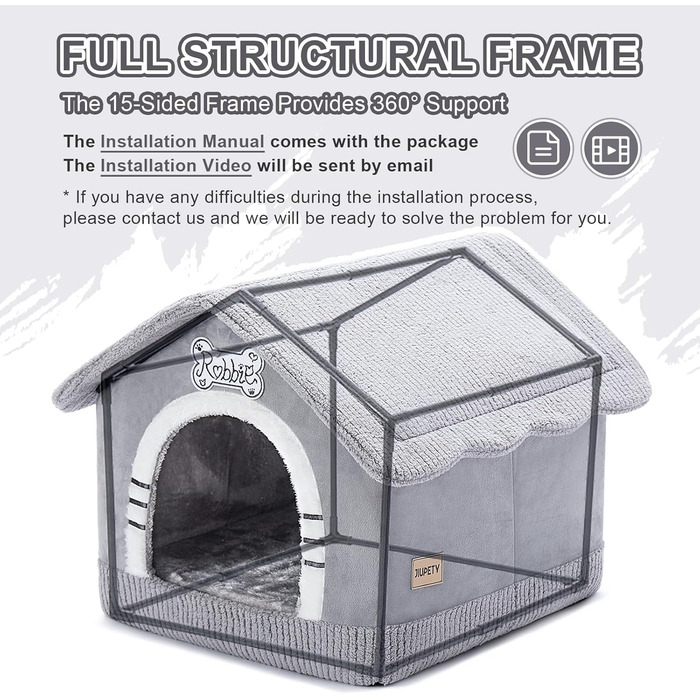 Будинок для собак Jiupety, XL, 51x46x46 см, сірий - затишний лежак для собак вагою 7-14 кг, підходить для дому