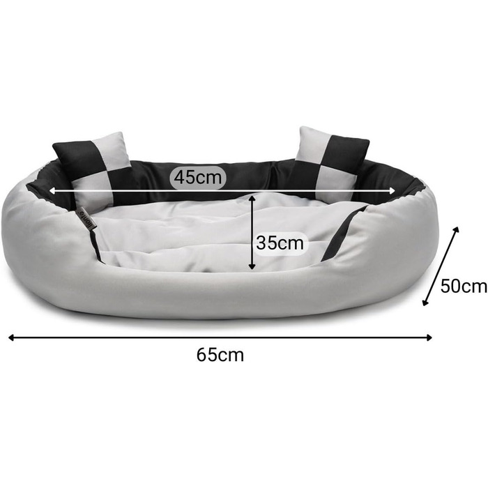 Кіжувалка для собак Lionto 4-в-1 з двостороннім подушкою з міцного Оксфорду, 65x50 см, для котів та собак всіх розмірів, з глибоким входом, включає декоративну подушку, водовідштовхувальна, сіра/чорна, розміри 65x50x20 см