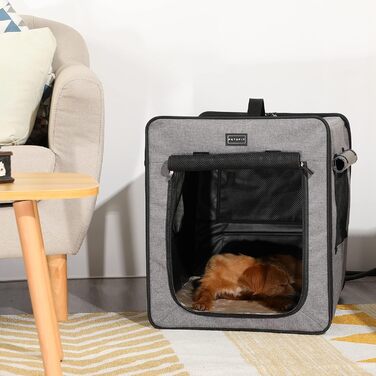 Petsfit переносна велика собача переноска, легка тканинна клітка для подорожей із трьома сітчастими вікнами та кишенею для корму, для середніх і великих собак, світло-сіра