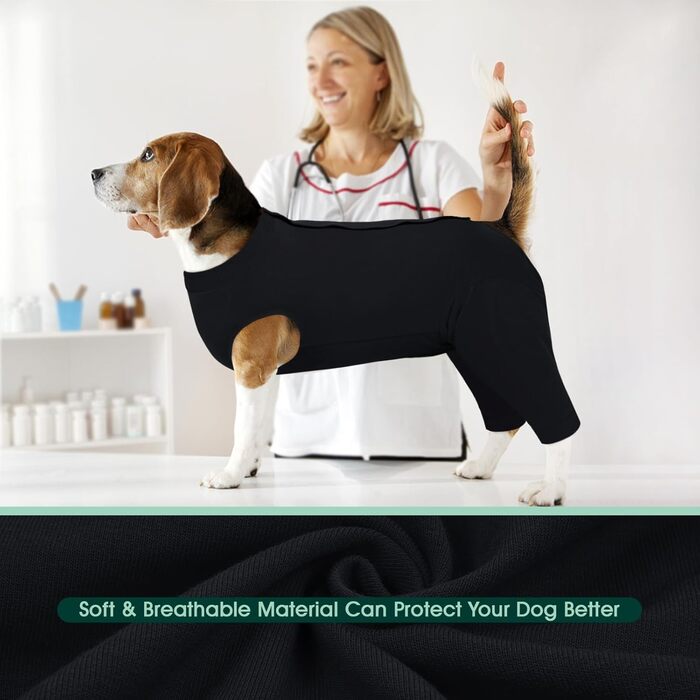 Комбінезон для собак Kuoser після операції на задніх лапах, чорний, розмір L (M(спинка:34см))