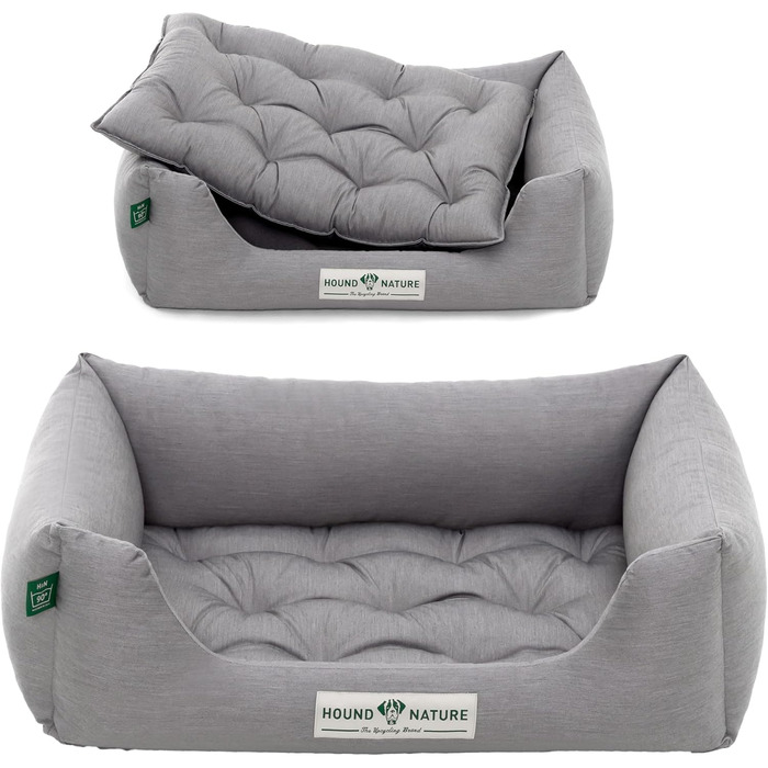 Ортопедичне ліжко для собак HOUND & NATURE Zermatt, корзина для собак середніх порід з високим бортиком, м'яке собаче ліжко з подушкою (M - 95x70 см, S | 75x60 см, світло-сірий)