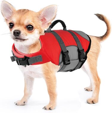 Жилет для собак, що плаває, червоний X-Small: безпечний жилет для плавання з рятувальним ручним захопленням для собак маленьких, середніх та великих порід