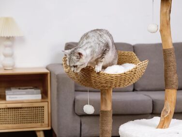 Котячий дерев'яний комплекс U-Moving 116,8 см для великих котів – сучасний натуральний дряпак-тур із гілкою, подарунок для любителів котів