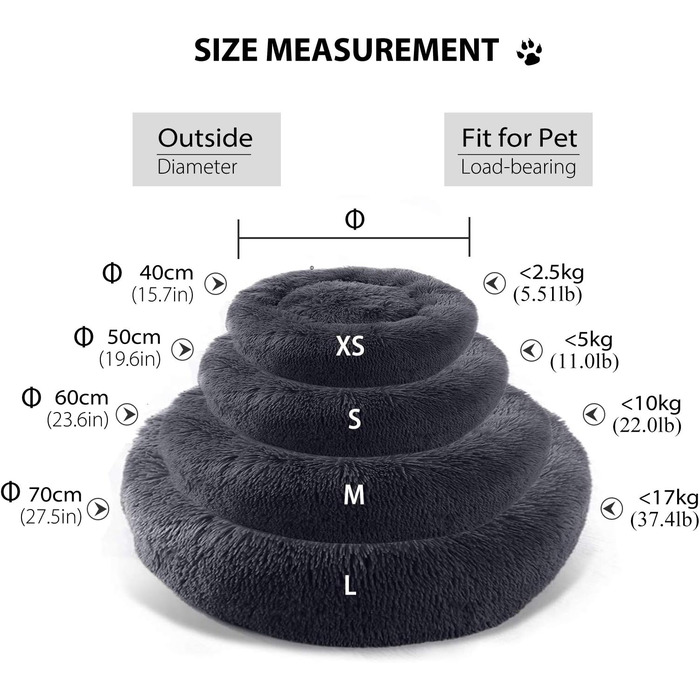 М'яке ліжко для собак та котів PETCUTE: кругле, плюшеве, миється, кольорове, лілового кольору