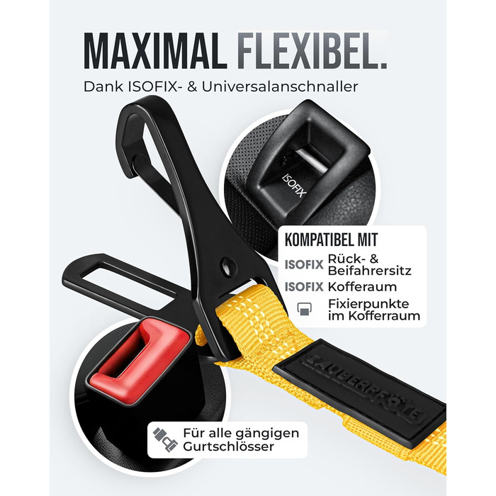 Автогурт для собак 'Argo' – регульований, з амортизацією та ISOFIX, для всіх порід (S, жовтий, 35-45 см)