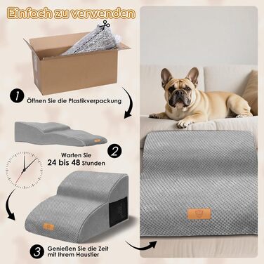 Сходинка для собак маленьких порід, водовідштовхувальна, 3 сходинки, з високощільнісного губки, знімна, для софи та ліжка, сіра